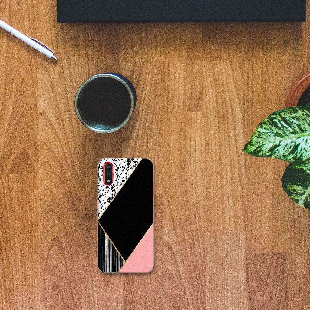 Samsung Galaxy A01 TPU Hoesje Zwart Roze Vormen B2C Telecom