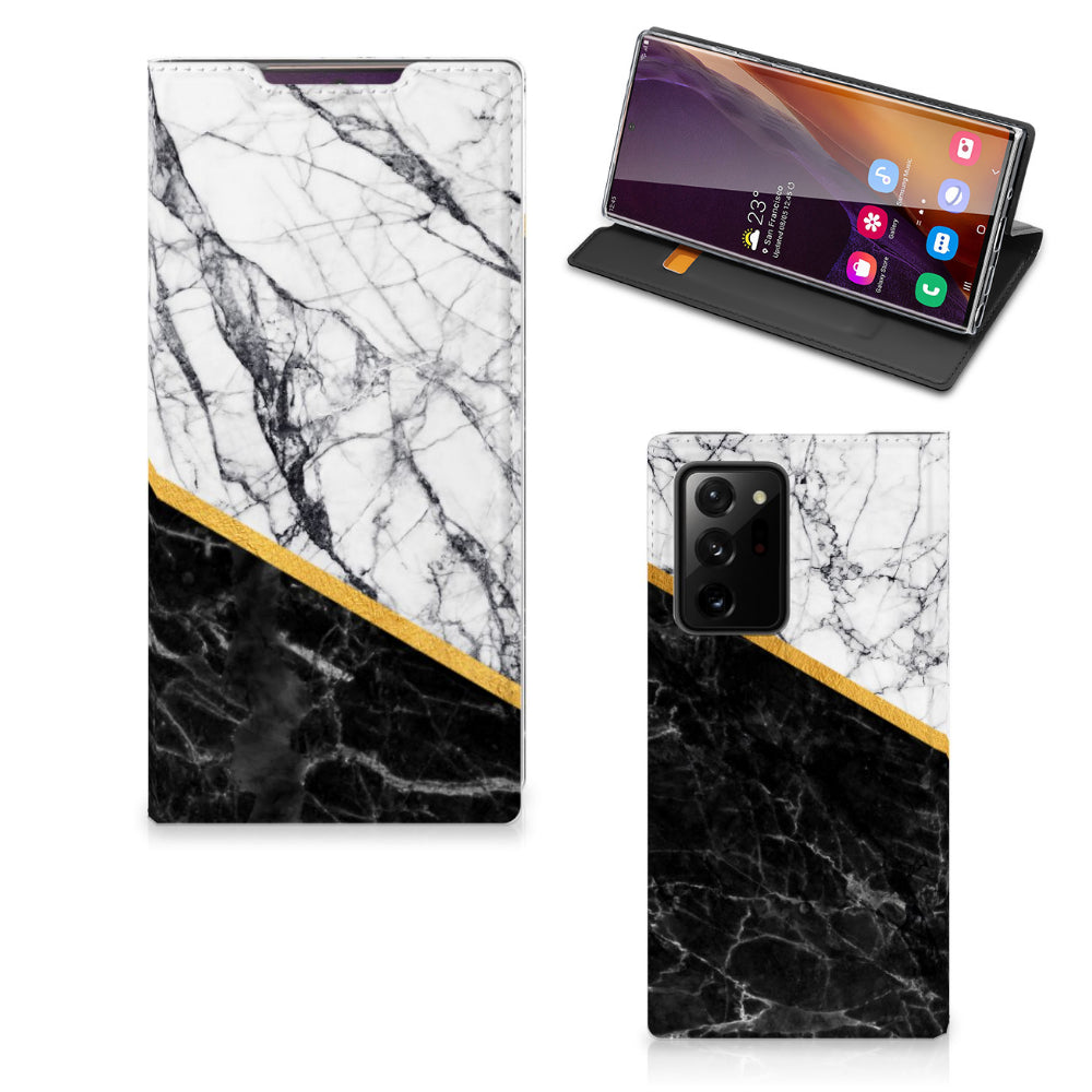 Samsung Galaxy Note 20 Ultra Standcase Marmer Wit Zwart - Origineel Cadeau Man