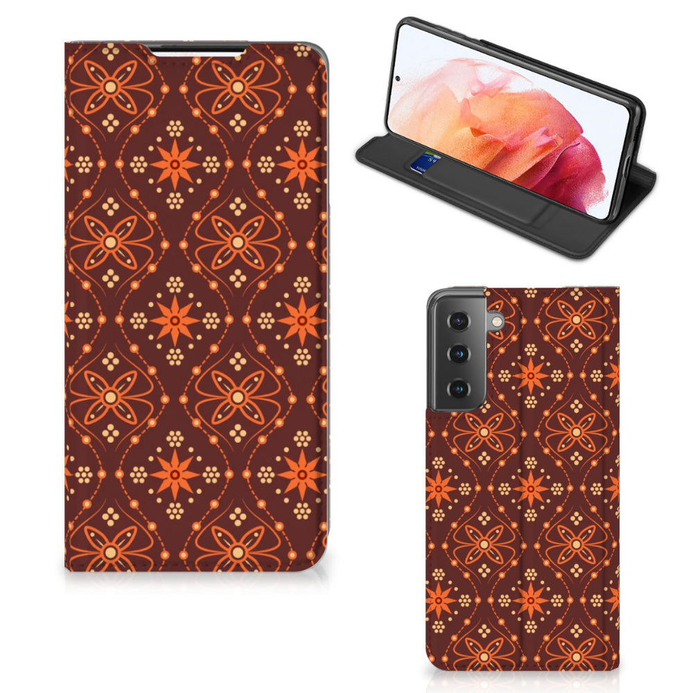 Samsung Galaxy S21 Hoesje met Magneet Batik Brown