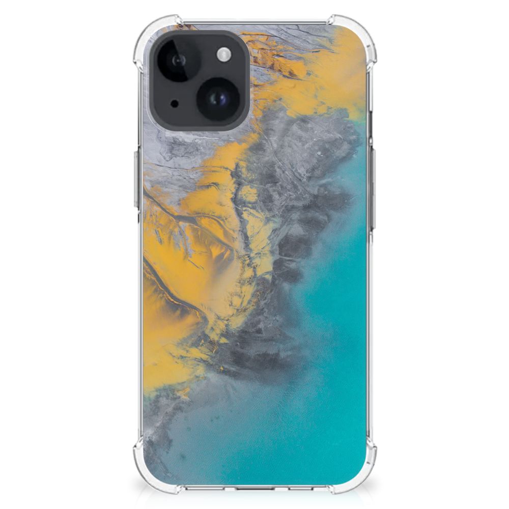 iPhone 15 Anti-Shock Hoesje Marble Blue Gold B2C Telecom