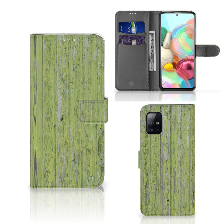 Samsung Galaxy A71 Book Style Case Green Wood