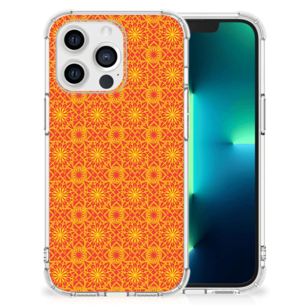 Apple iPhone 13 Pro Doorzichtige Silicone Hoesje Batik Oranje B2C Telecom