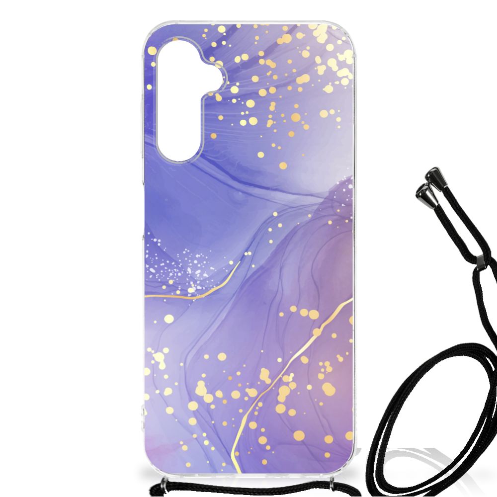 Back Cover voor Samsung Galaxy A14 5G Watercolor Paars met trendy paars en gouden ontwerp.