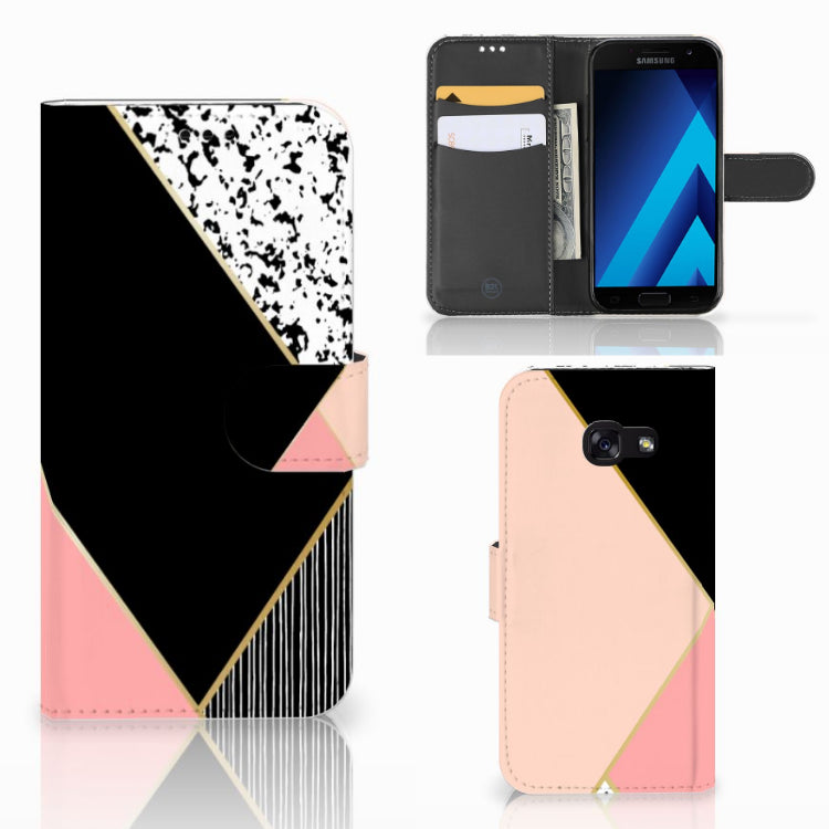 Samsung Galaxy A5 2017 Book Case Zwart Roze Vormen