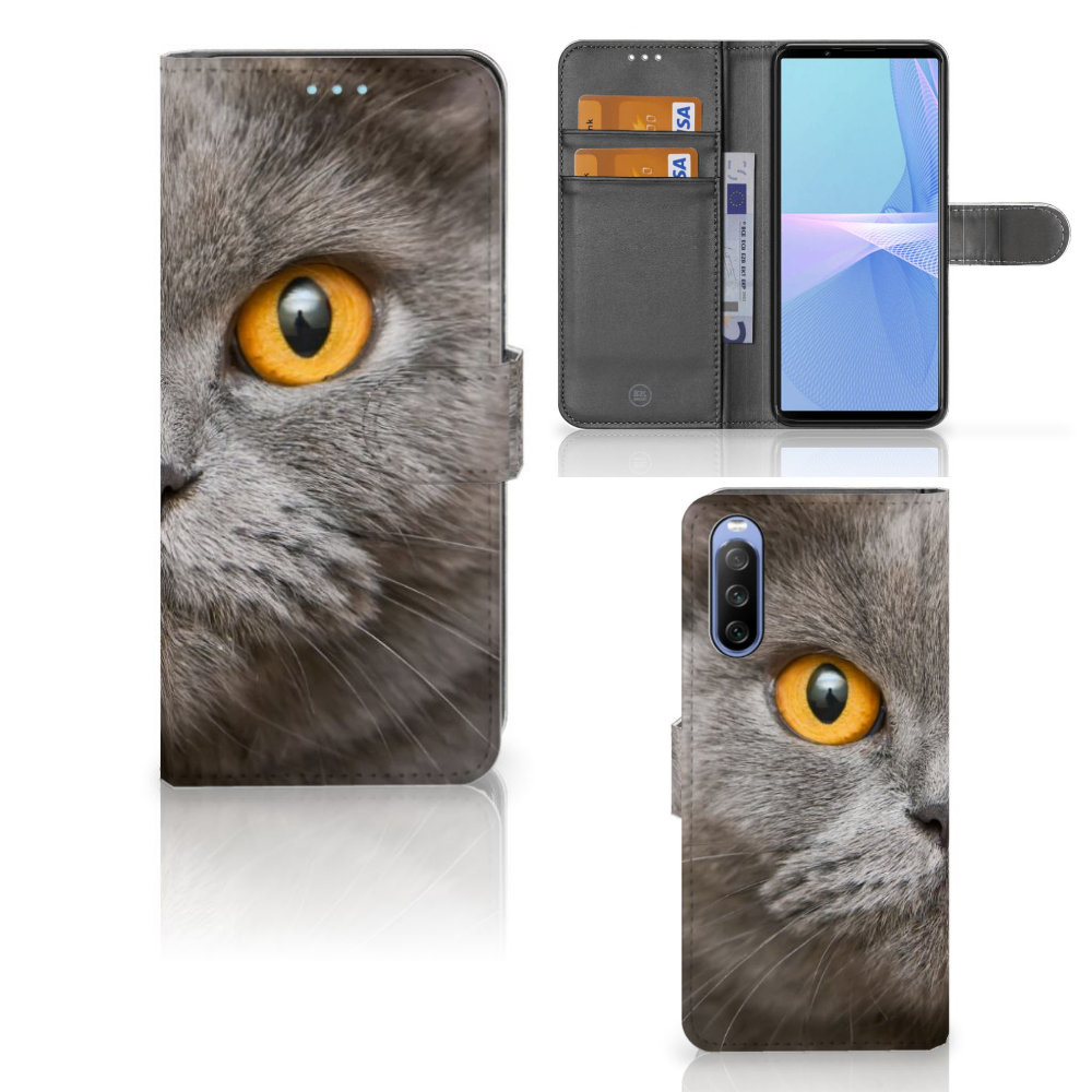 Telefoonhoesje met Pasjes Sony Xperia 10 III Britse Korthaar, met afbeelding van een Britse korthaar kat.