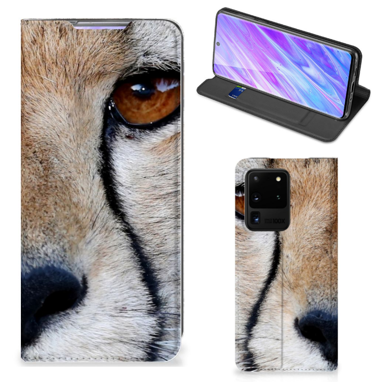 Samsung Galaxy S20 Ultra Hoesje maken Cheetah met close-up van een cheetah print design.
