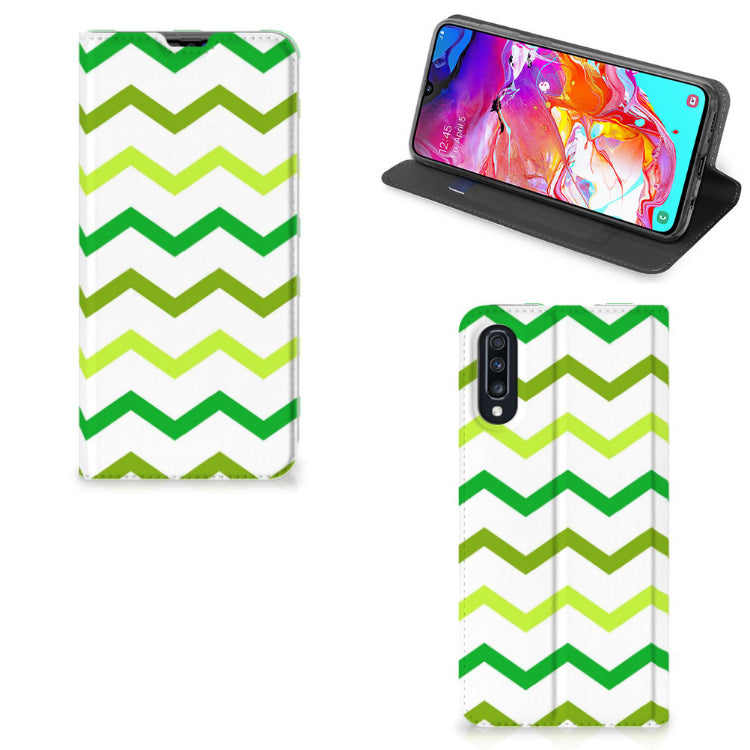 Samsung Galaxy A70 Hoesje met Magneet Zigzag Groen