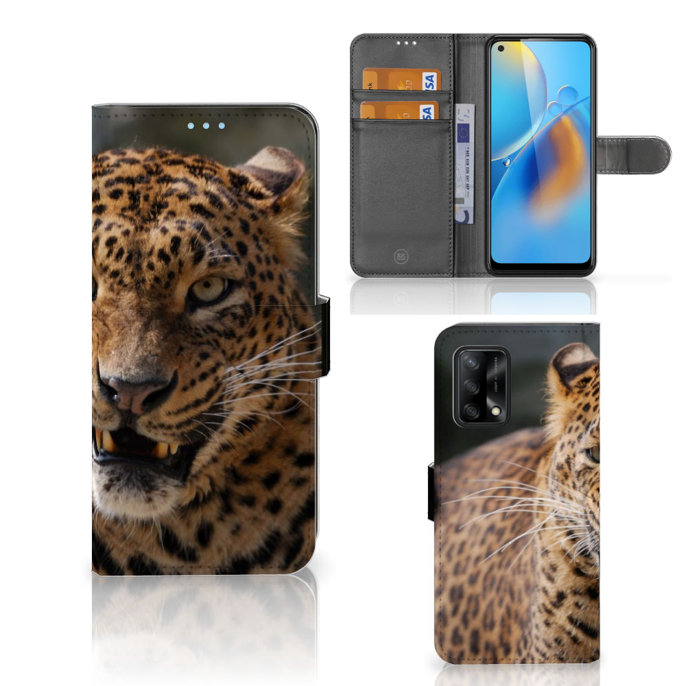 OPPO A74 4G Telefoonhoesje met Pasjes Luipaard