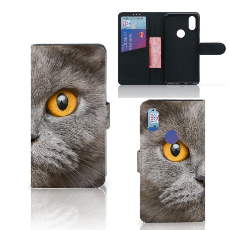 Telefoonhoesje met Pasjes Xiaomi Mi Mix 2s Britse Korthaar met indrukwekkende kattenprint en vakken voor pasjes.