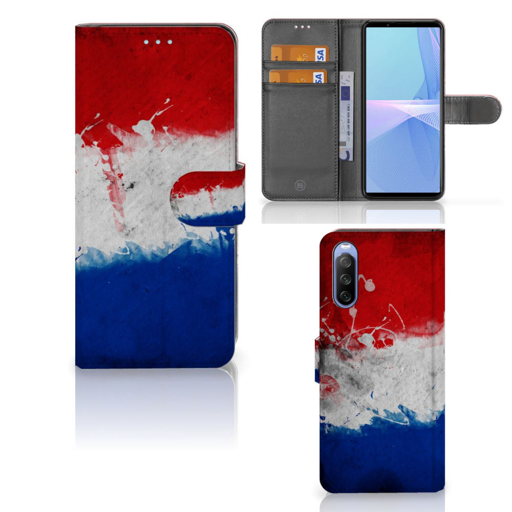 Sony Xperia 10 III Bookstyle Case Nederland met artistiek ontwerp van de Nederlandse vlag.