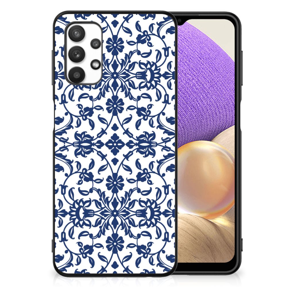 Samsung Galaxy A32 5G Bloemen Hoesje Flower Blue B2C Telecom