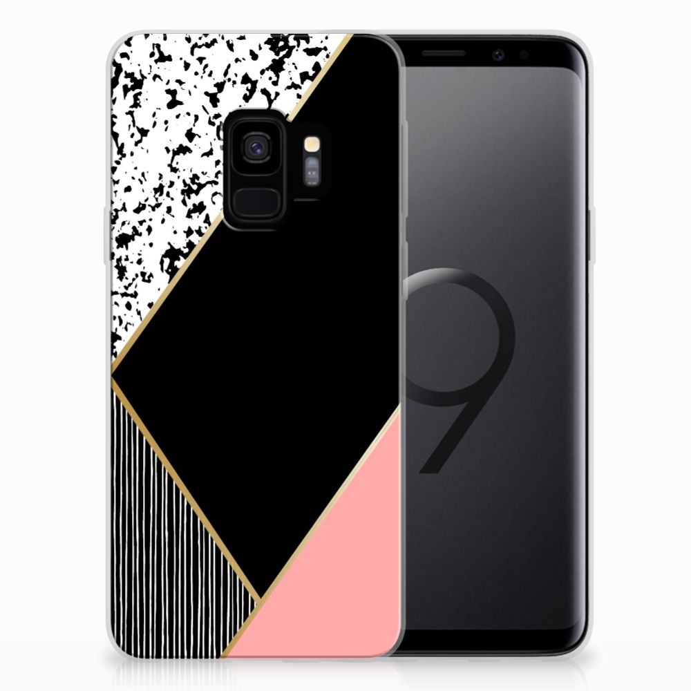 Samsung Galaxy S9 TPU Hoesje Zwart Roze Vormen