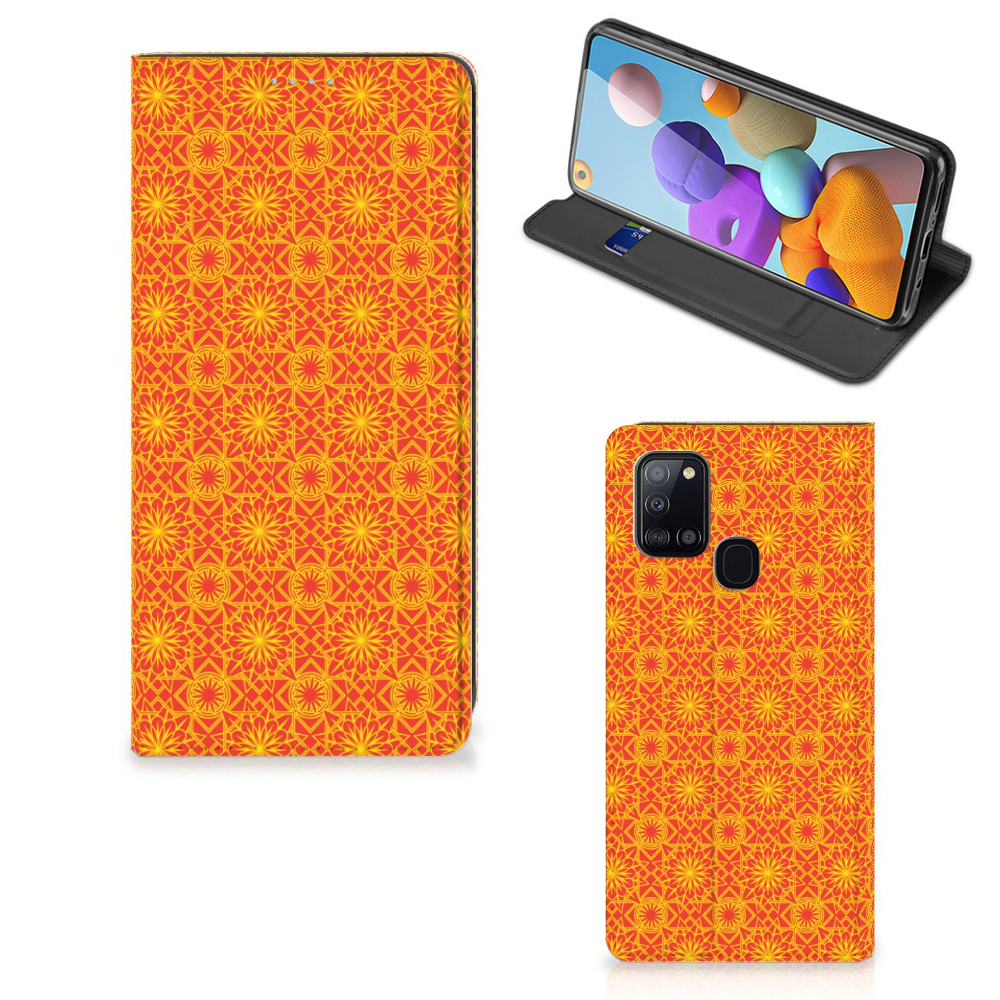 Samsung Galaxy A21s Hoesje met Magneet Batik Oranje - B2C Telecom