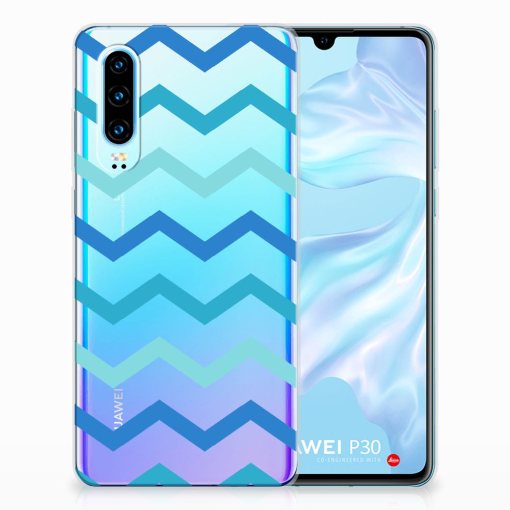 Huawei P30 TPU bumper Zigzag Blauw