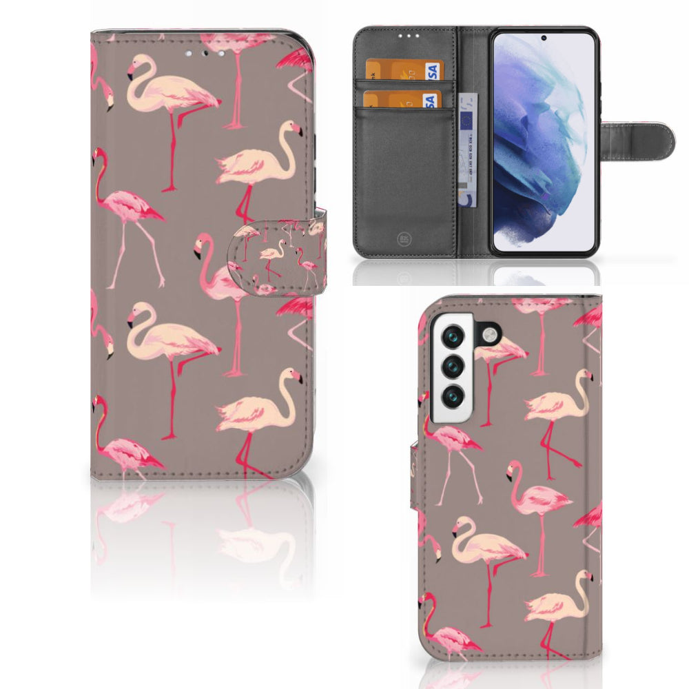 Samsung Galaxy S22 Telefoonhoesje met Pasjes Flamingo