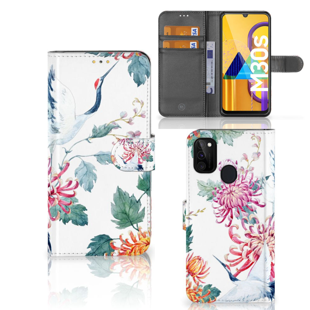 Samsung Galaxy M21 | M30s Telefoonhoesje met Pasjes Bird Flowers