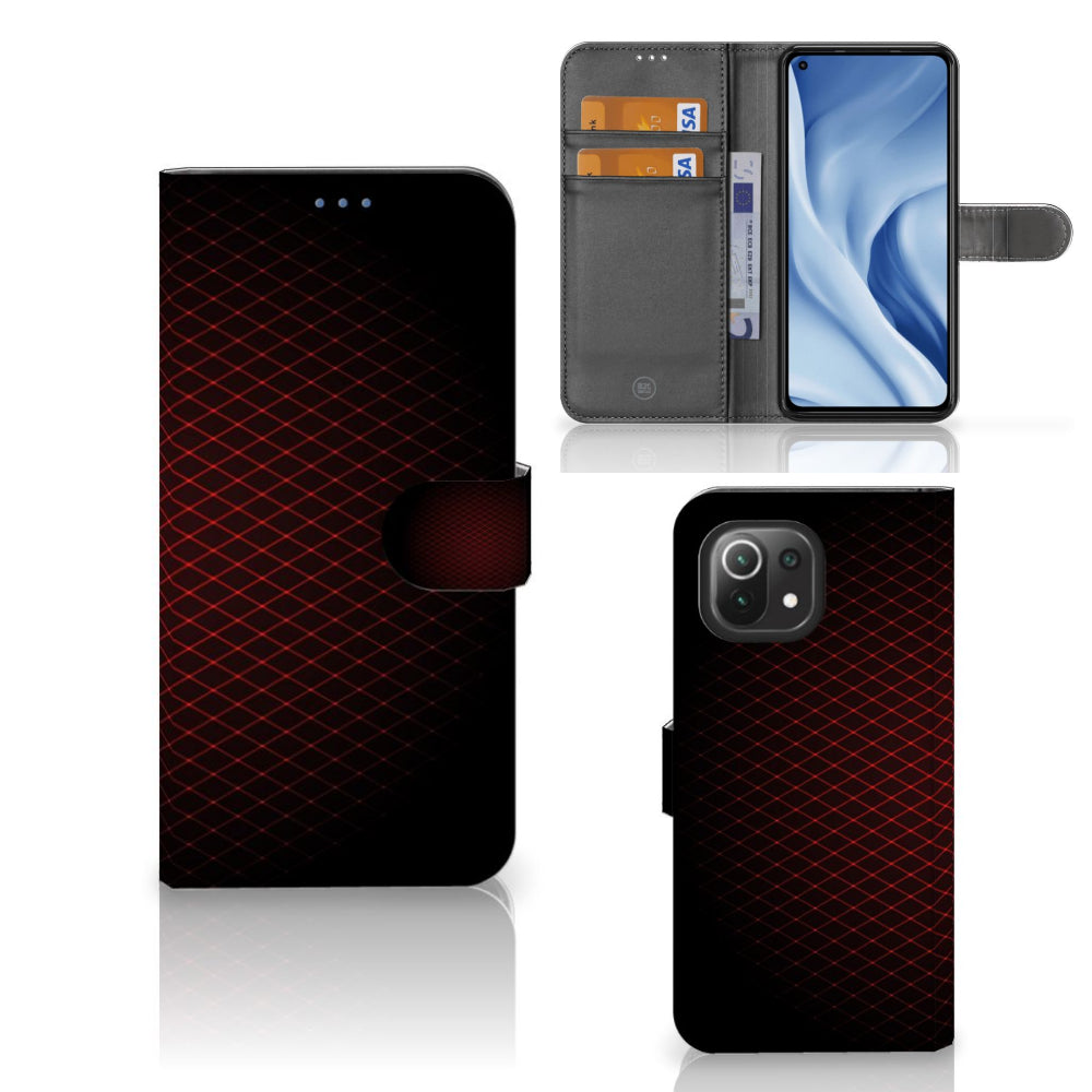Xiaomi 11 Lite 5G NE | Mi 11 Lite Telefoon Hoesje Geruit Rood met ruimte voor 3 pasjes en bedrukt design.