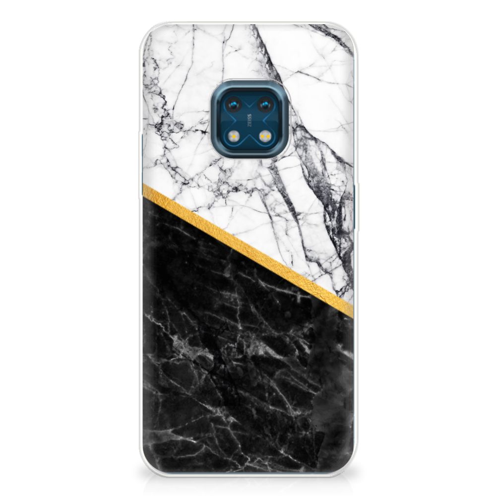 Nokia XR20 TPU Siliconen Hoesje Marmer Wit Zwart - Origineel Cadeau Man