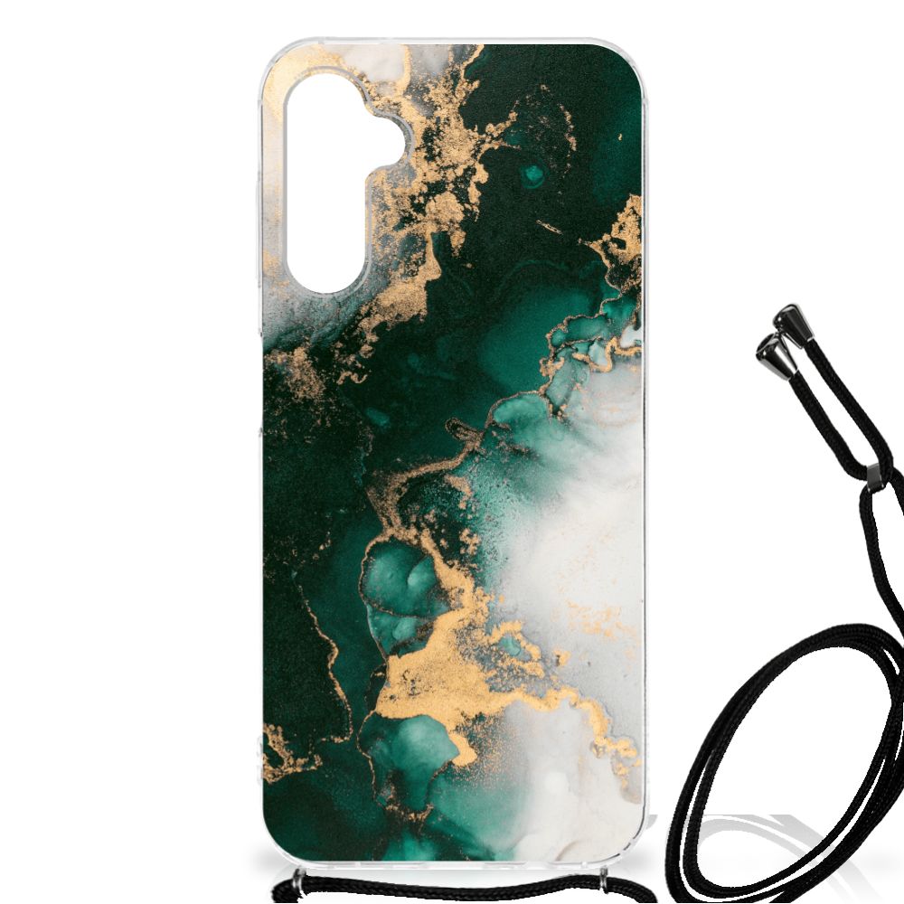 Anti-Shock Hoesje voor Samsung Galaxy A14 5G Marmer Groen met luxe gouden accenten