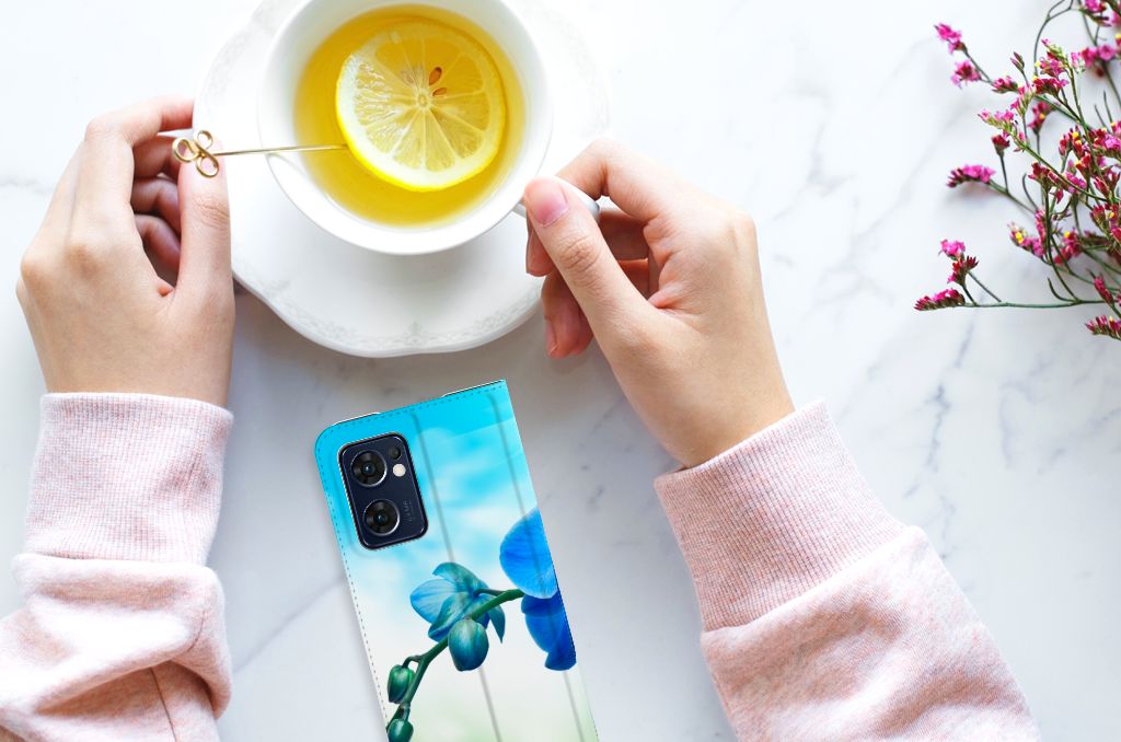 OPPO Find X5 Lite | Reno7 5G Smart Cover Orchidee Blauw - Cadeau voor je Moeder - B2C Telecom