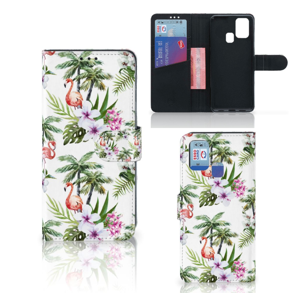 Samsung Galaxy M31 Telefoonhoesje met Pasjes Flamingo Palms