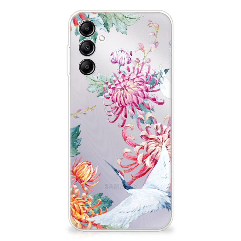 Samsung Galaxy A14 5G TPU Hoesje Bird Flowers with colorful floral design and storks.