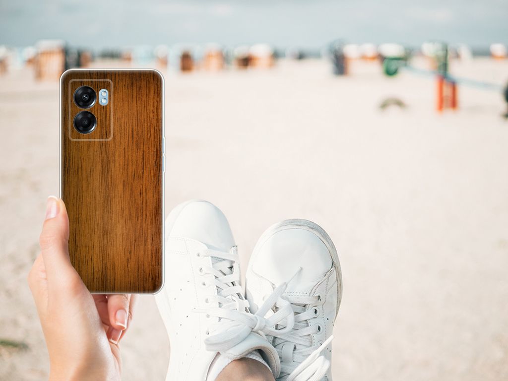 OPPO A77 | A57 5G Bumper Hoesje Donker Hout B2C Telecom