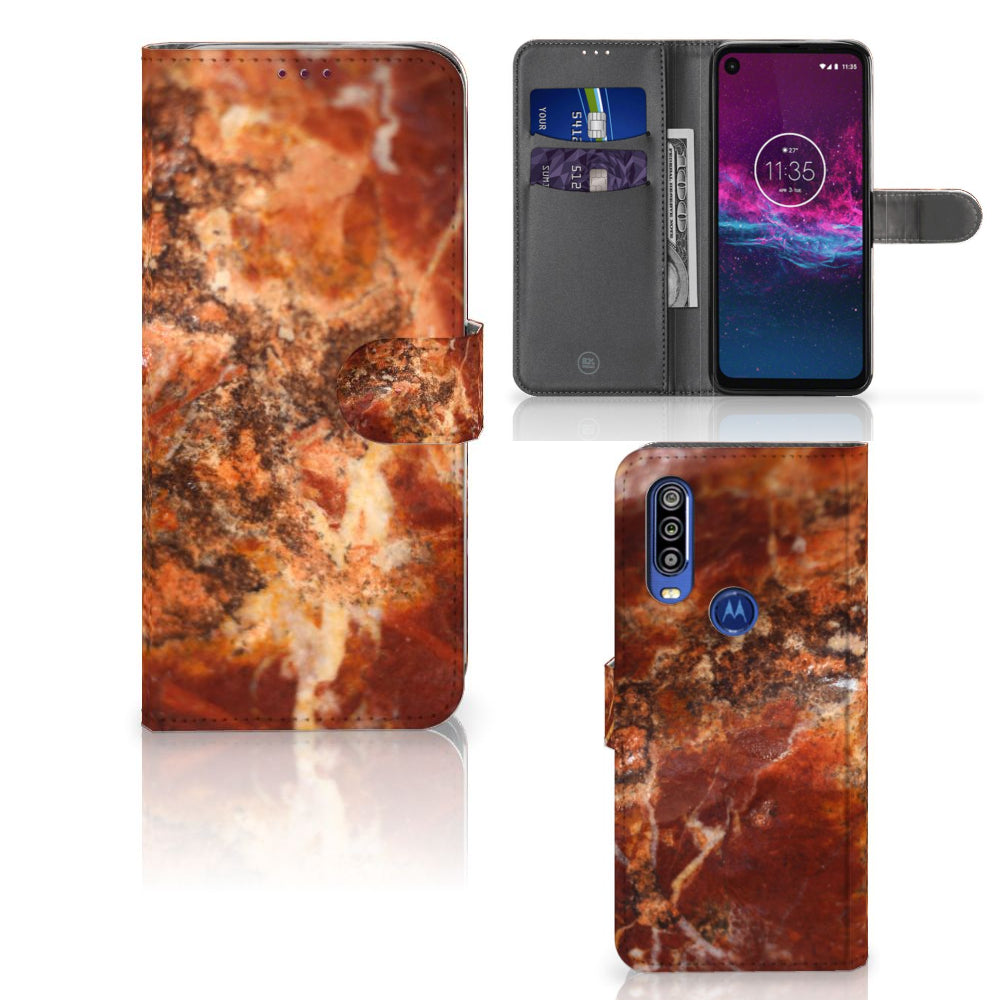 Motorola One Action Bookcase Marmer Bruin