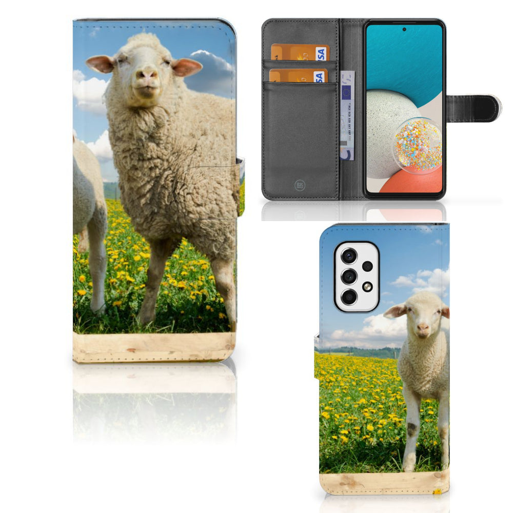 Samsung Galaxy A53 Telefoonhoesje met Pasjes Schaap en Lammetje