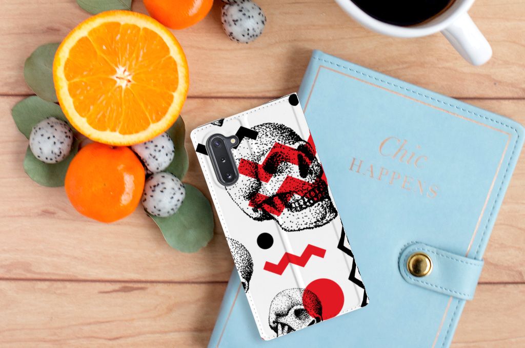 Mobiel BookCase Samsung Galaxy Note 10 Skull Red