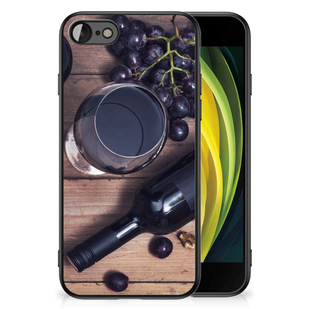 iPhone SE 2022 | SE 2020 | 7/8 Back Cover Hoesje Wijn met wijnfles en glas op houten tafel.