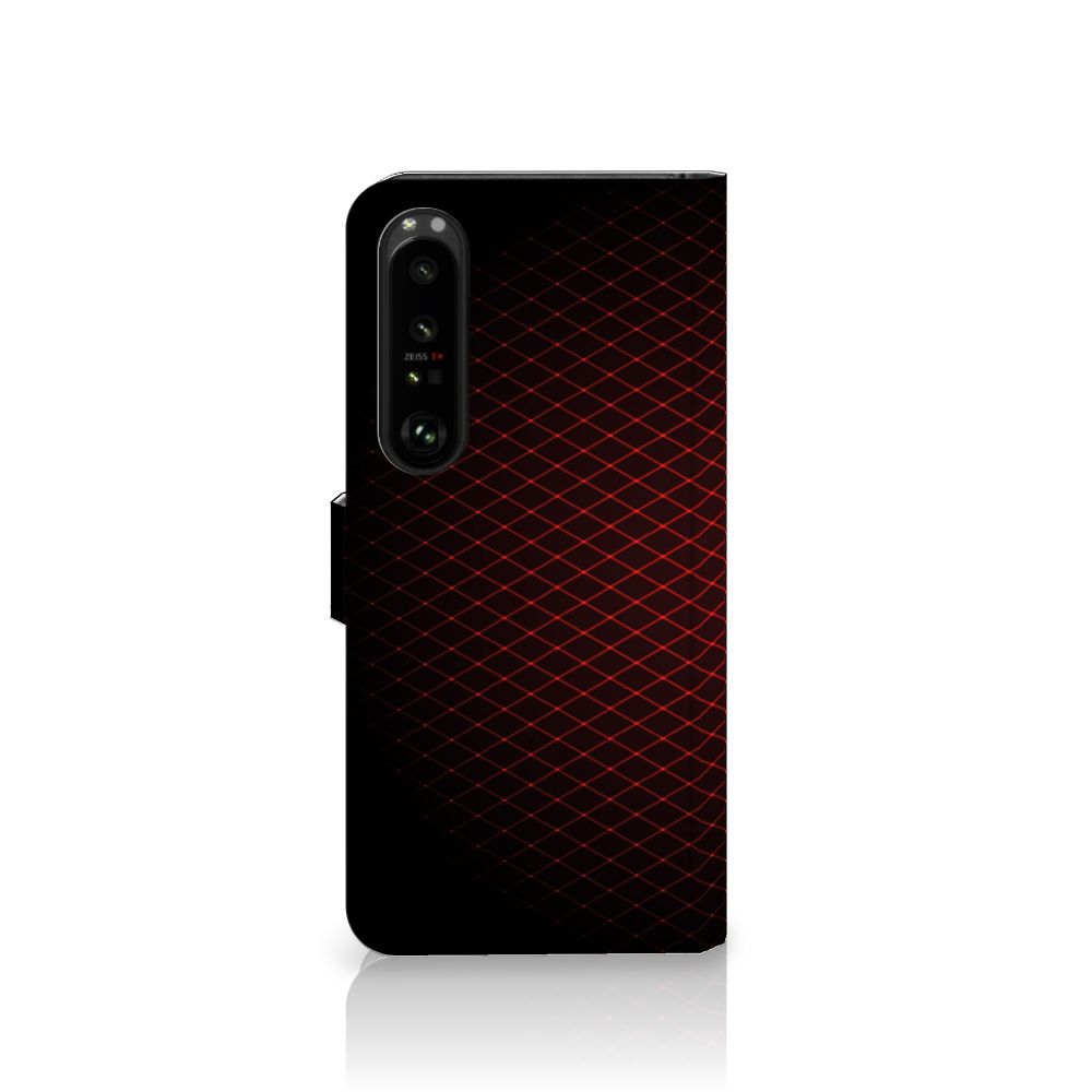 Sony Xperia 1 IV Telefoon Hoesje Geruit Rood, minimalistisch design met rood en zwart patroon.
