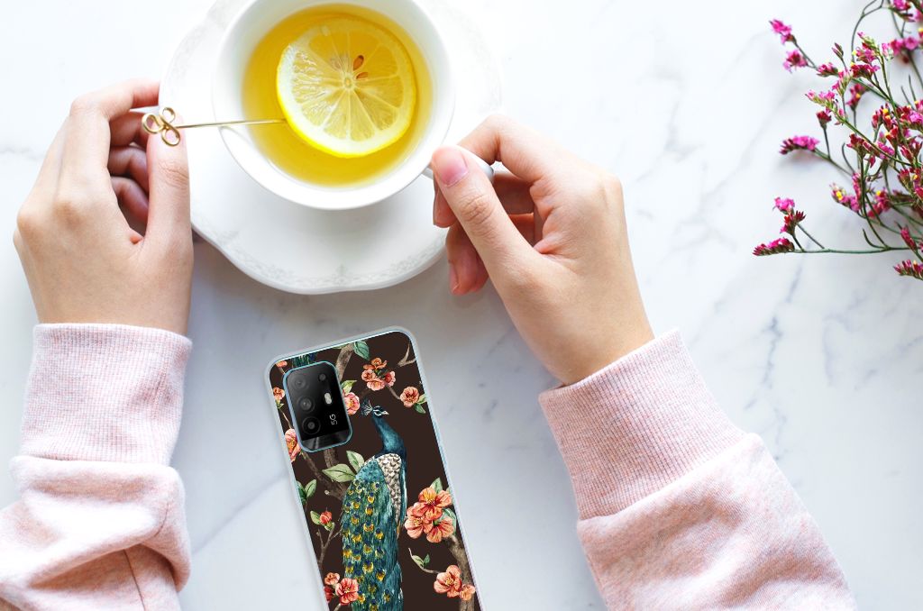 OPPO A94 5G | Reno5 Z TPU Hoesje Pauw met Bloemen B2C Telecom