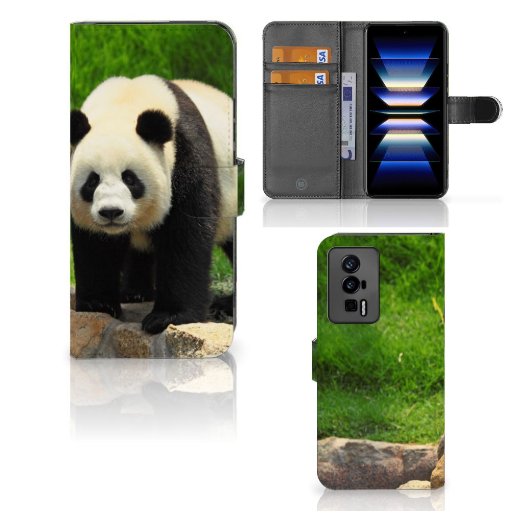 Xiaomi Poco F5 Pro Telefoonhoesje met Pasjes Panda