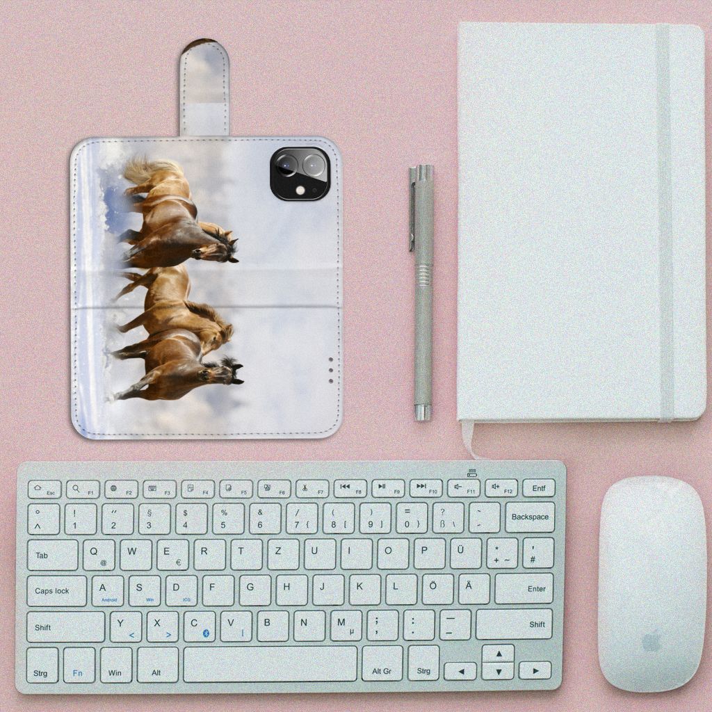 Apple iPhone 12 Mini Telefoonhoesje met Pasjes Paarden