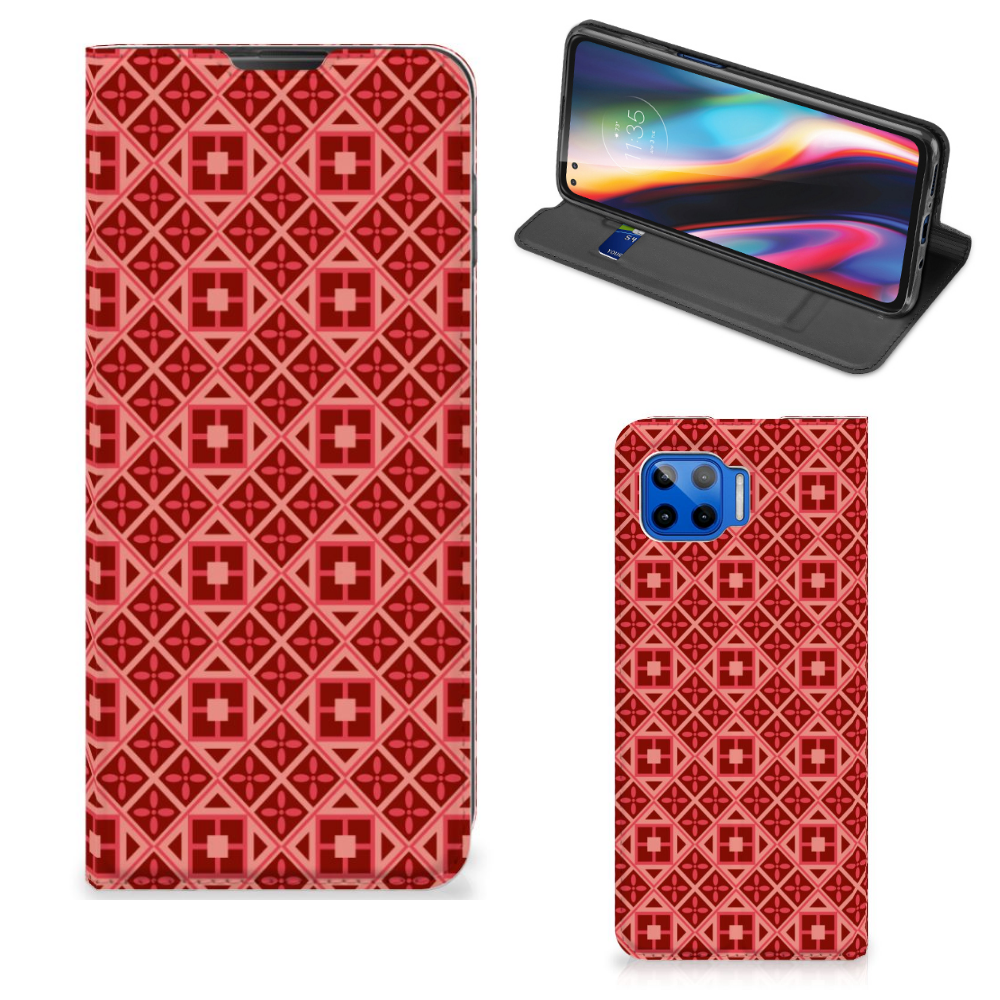 Motorola Moto G 5G Plus Hoesje met Magneet Batik Rood - B2C Telecom