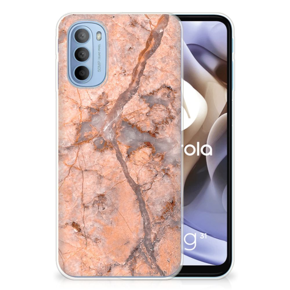 Motorola Moto G31 | G41 TPU Siliconen Hoesje Marmer Oranje B2C Telecom