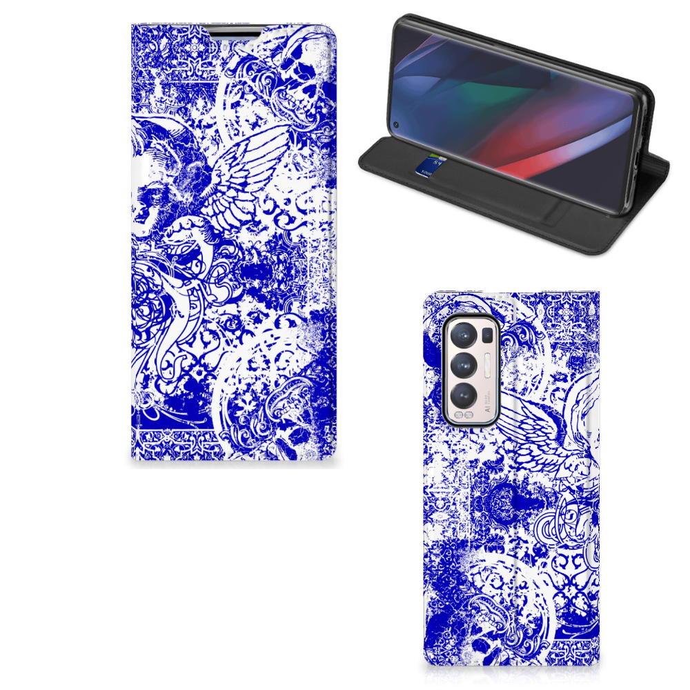 Mobiel BookCase OPPO Find X3 Neo Angel Skull Blauw - B2C Telecom