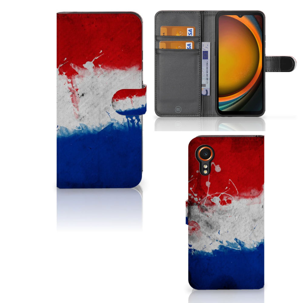 Samsung Galaxy Xcover 7 Bookstyle Case Nederland met artistieke Nederlandse vlag en pasjeshouder