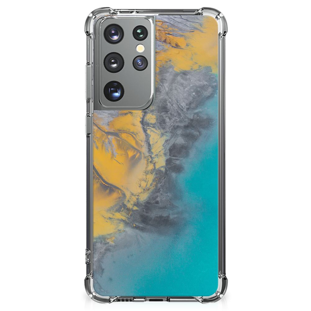 Samsung Galaxy S21 Ultra Anti-Shock Hoesje Marble Blue Gold B2C Telecom