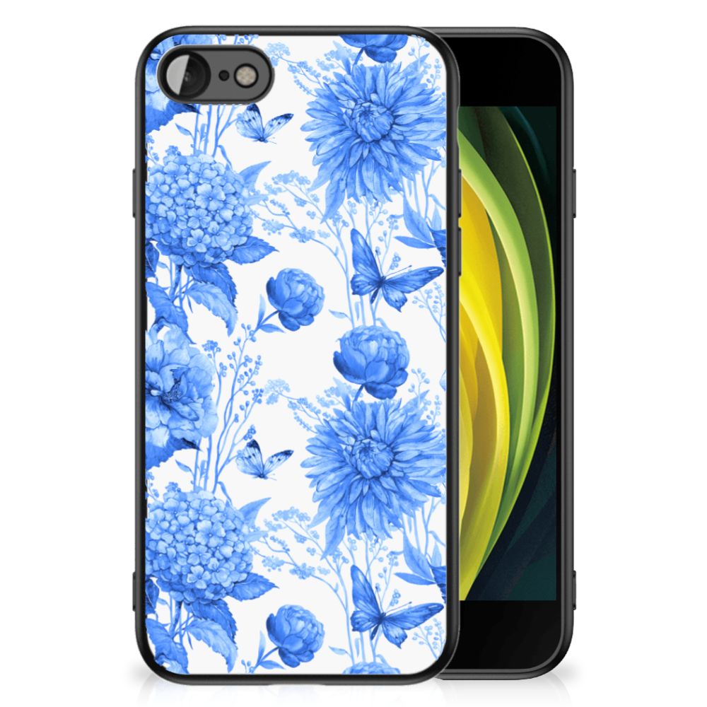 Bloemen Hoesje voor iPhone SE 2022 | SE 2020 | 7/8 Flowers Blue met een prachtig bloemenmotief.