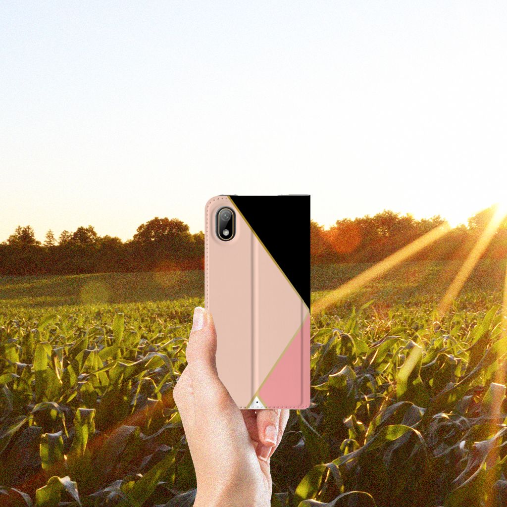 Huawei Y5 (2019) Stand Case Zwart Roze Vormen