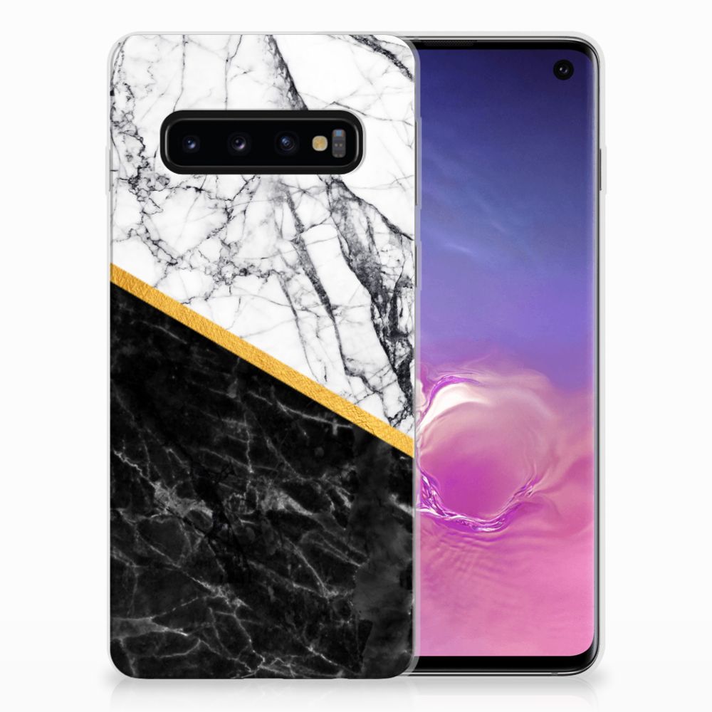 Samsung Galaxy S10 TPU Siliconen Hoesje Marmer Wit Zwart - Origineel Cadeau Man