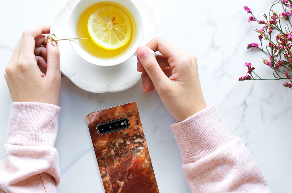 Samsung Galaxy S10 Standcase Marmer Bruin