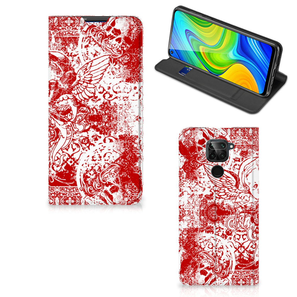 Mobiel BookCase Xiaomi Redmi Note 9 Angel Skull Rood - B2C Telecom