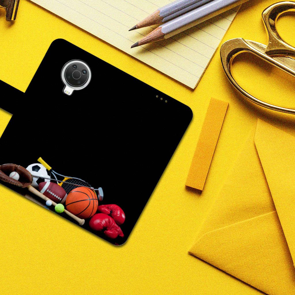 Nokia G10 | G20 Wallet Case met Pasjes Sports met sportaccessoires zoals voetbal, tennis en basketbal.