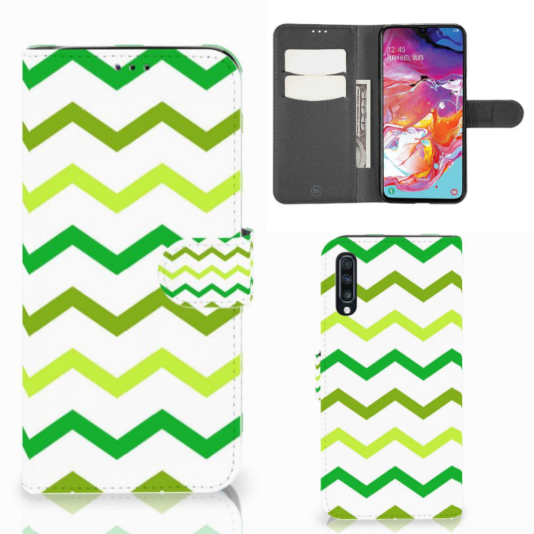 Samsung Galaxy A70 Telefoon Hoesje Zigzag Groen