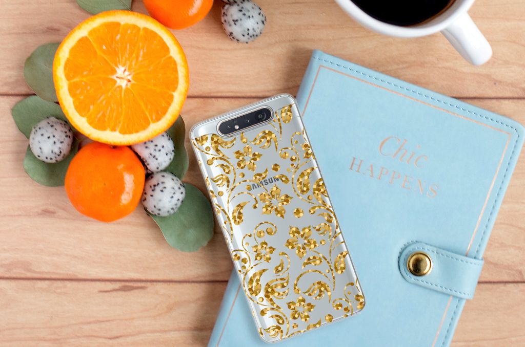 Samsung Galaxy A80 TPU Case Gouden Bloemen