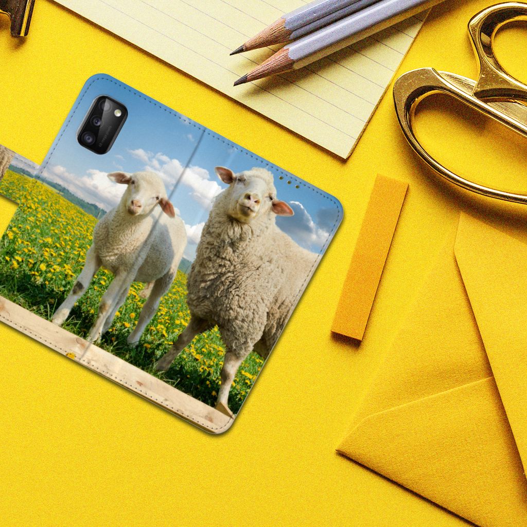 Samsung Galaxy A41 Telefoonhoesje met Pasjes Schaap en Lammetje