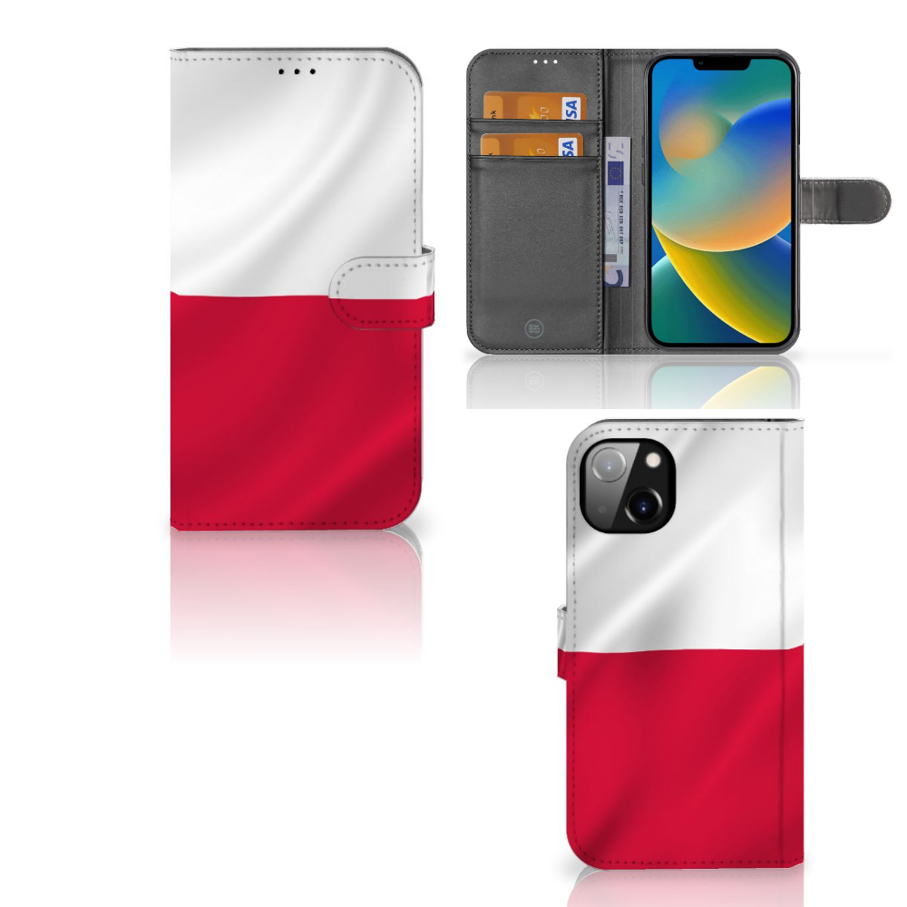 iPhone 14 Plus Bookstyle Case Polen met vlaggenontwerp, perfecte bescherming voor je smartphone.